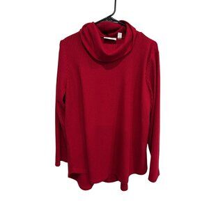 Susan Graver Red Cowl Neck Long Sleeve Waffle Knit Top Size XLP Comfy Layering